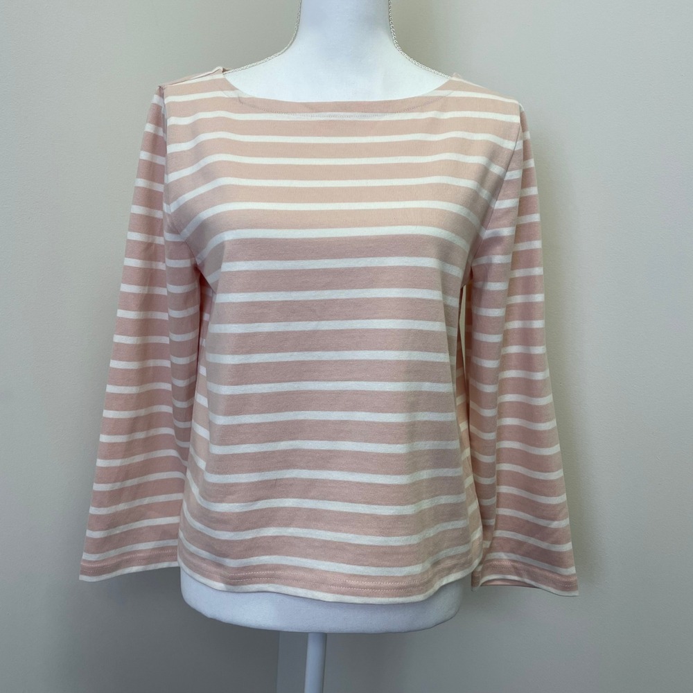 NWT J.Crew Classic Fit Pink White Striped Top M Boatneck Preppy